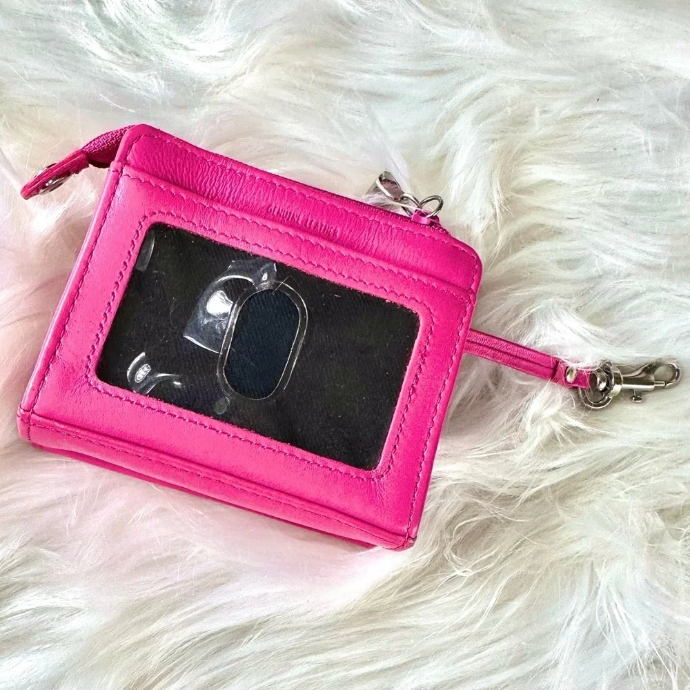 FOSSIL Genuine Leather Mini Bifold Silver Snap Wallet in Fuchsia - Vintage; EUC